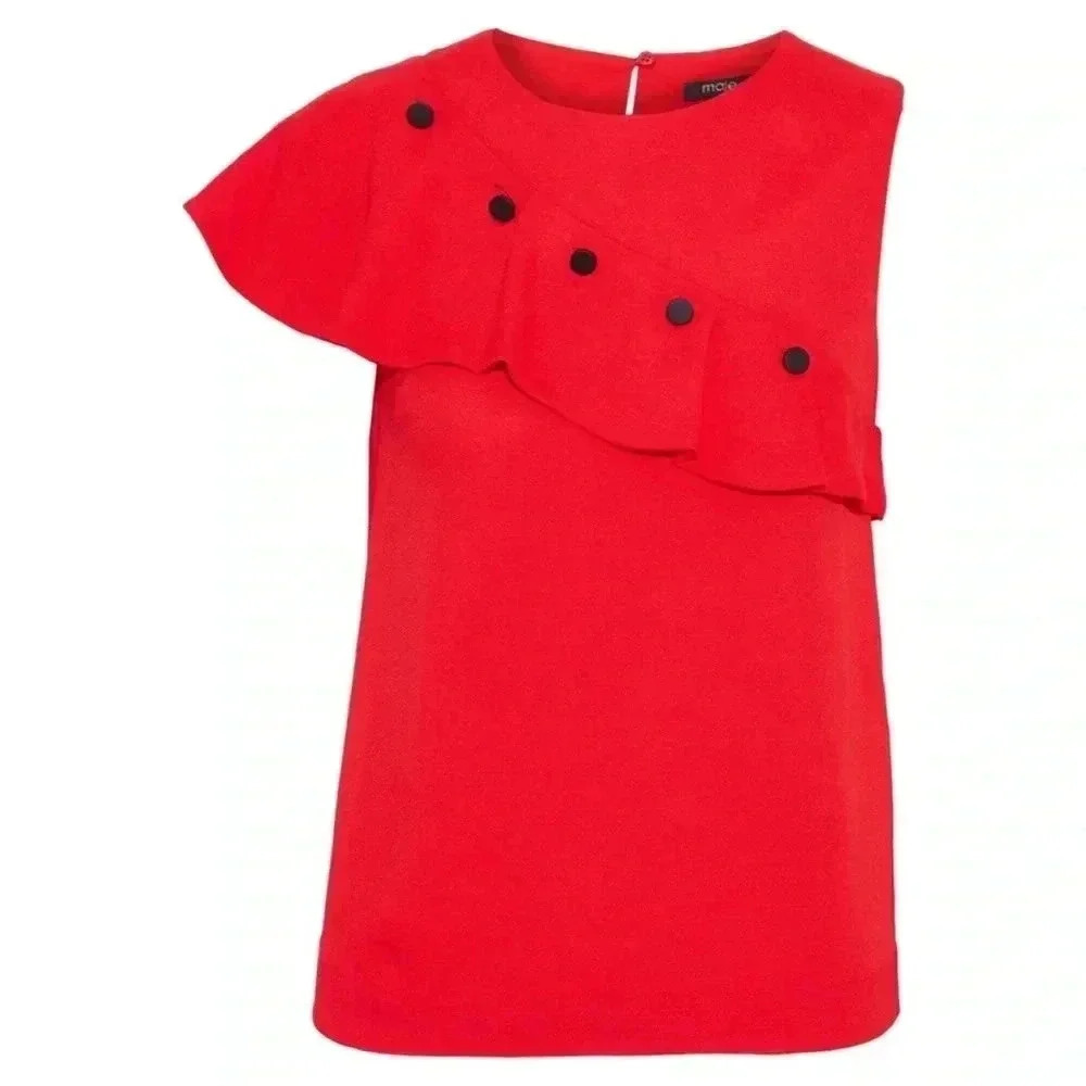 Maje Ruffled Front Lorena Red Top Size 3 - Picture 2 of 6
